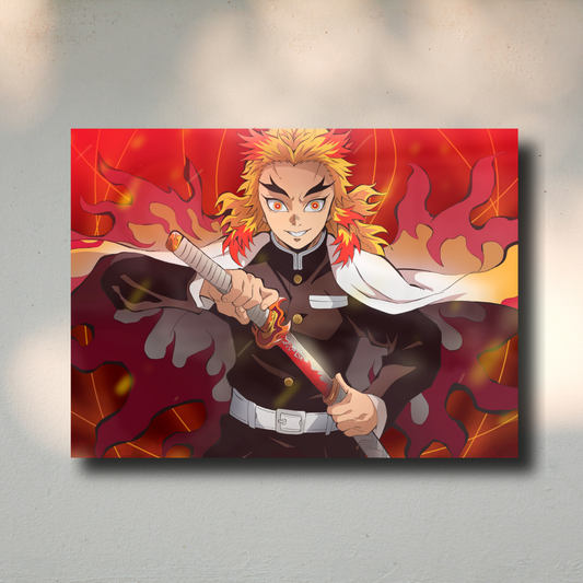 Arte Metálico Cuadro Lámina Aluminio Póster Decoración Anime Demon Slayer Rengoku