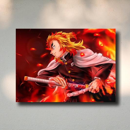 Arte Metálico Cuadro Lámina Aluminio Póster Decoración Anime Demon Slayer Rengoku