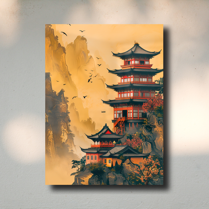 Arte Metálico Cuadro Lámina Aluminio Póster Decoración Asia Torre