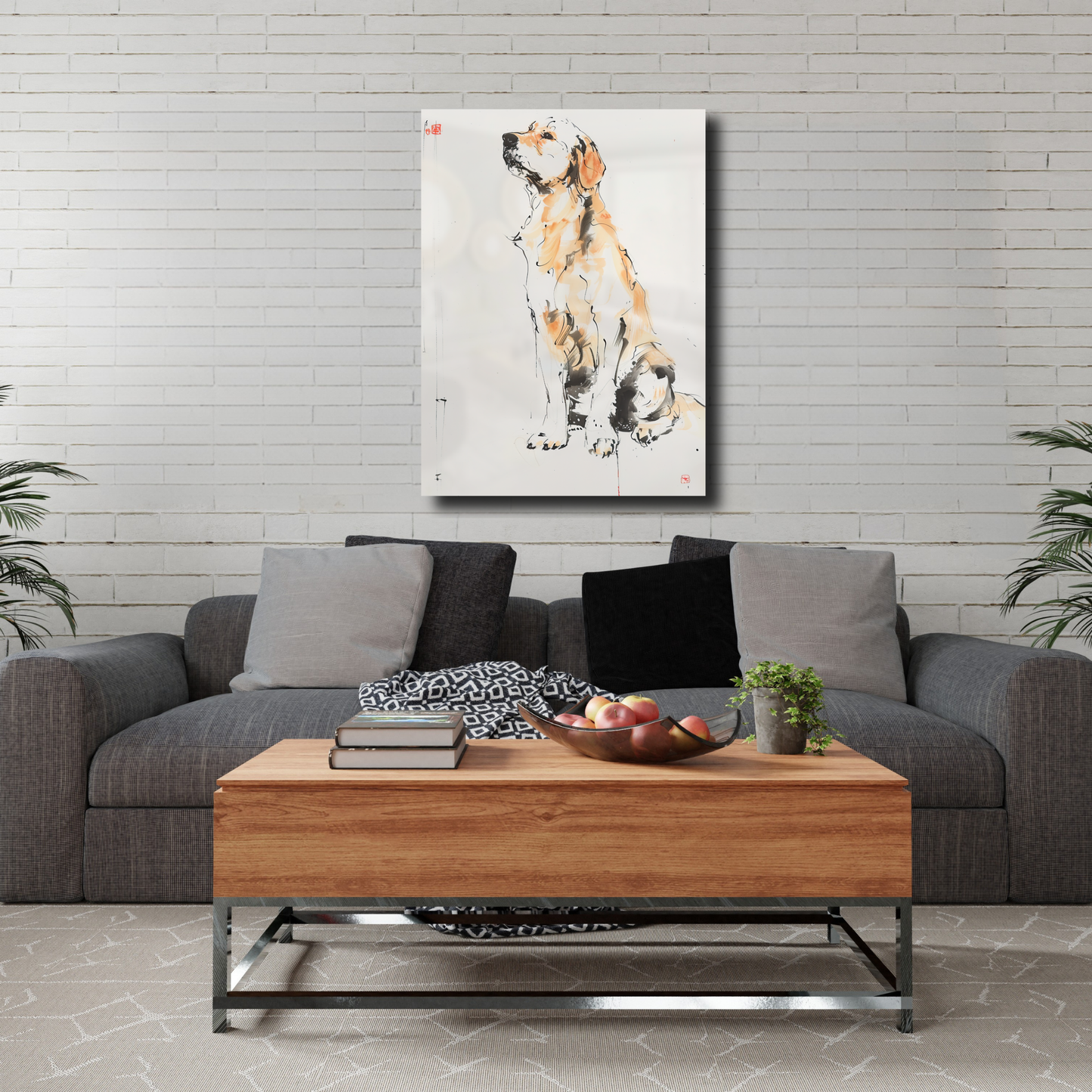 Arte Metálico Cuadro Lámina Aluminio Póster Decoración Asia Perro