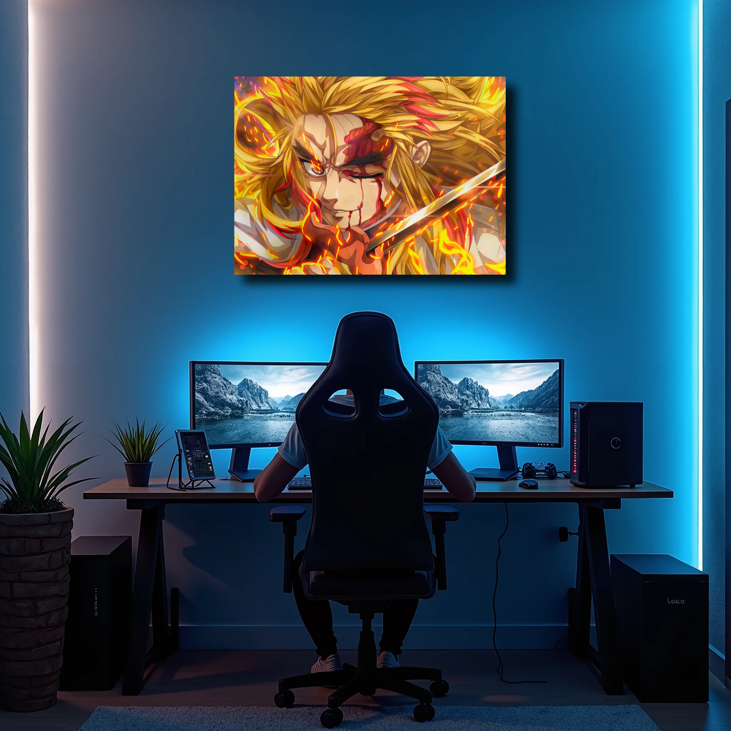 Arte Metálico Cuadro Lámina Aluminio Póster Decoración Anime Demon Slayer Rengoku