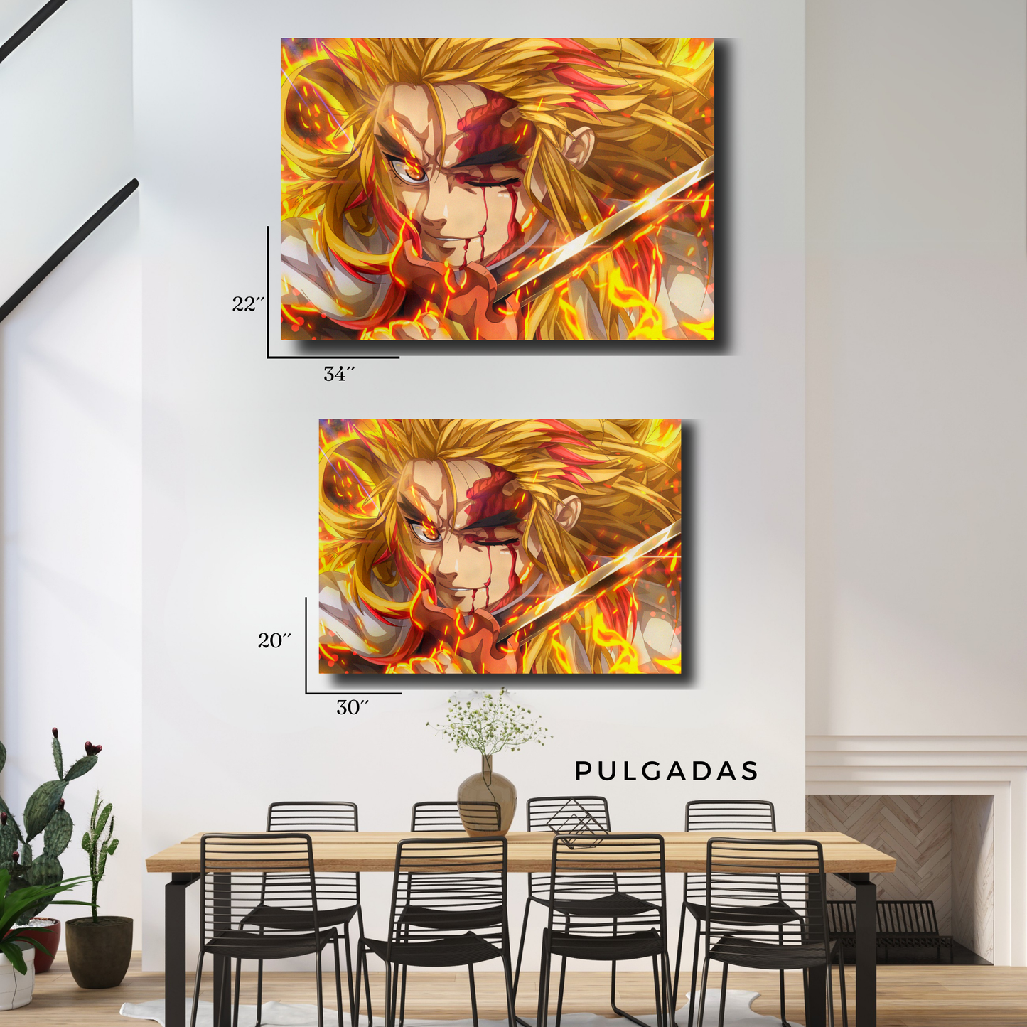 Arte Metálico Cuadro Lámina Aluminio Póster Decoración Anime Demon Slayer Rengoku