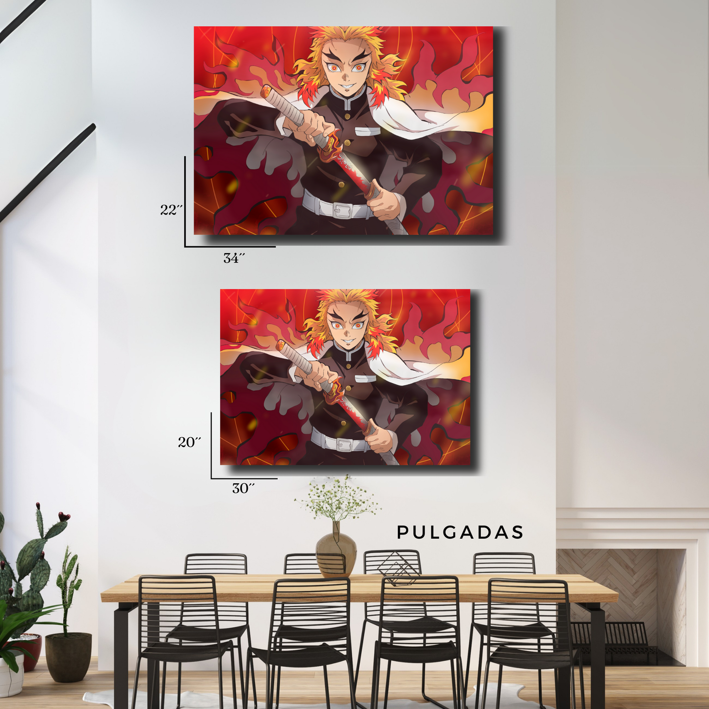 Arte Metálico Cuadro Lámina Aluminio Póster Decoración Anime Demon Slayer Rengoku