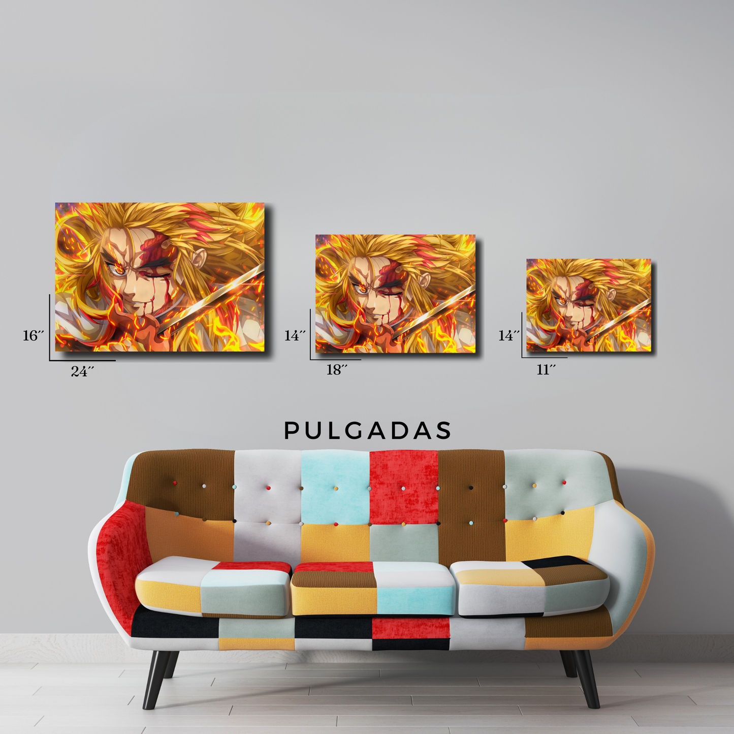 Arte Metálico Cuadro Lámina Aluminio Póster Decoración Anime Demon Slayer Rengoku