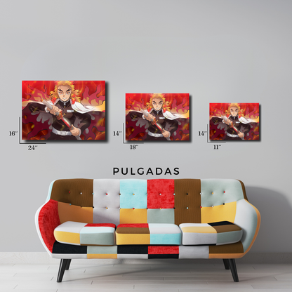 Arte Metálico Cuadro Lámina Aluminio Póster Decoración Anime Demon Slayer Rengoku